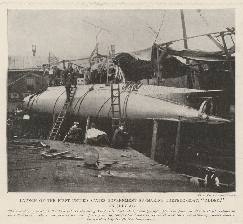 Launch of the First United States Government Submarine Torpedo-Boat, Adder, on 22 July by English Photographer