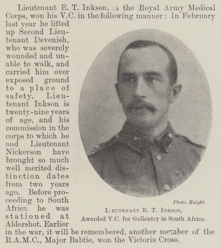 Lieutenant E T Inkson, awarded VC for Gallantry in South Africa by English Photographer