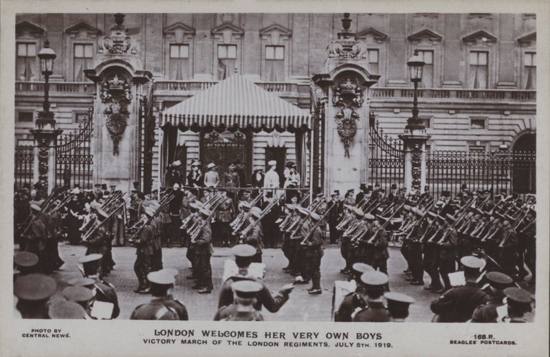 London welcomes her very own boys, Victory march of the London regiments, 5 July 1919 by English Photographer