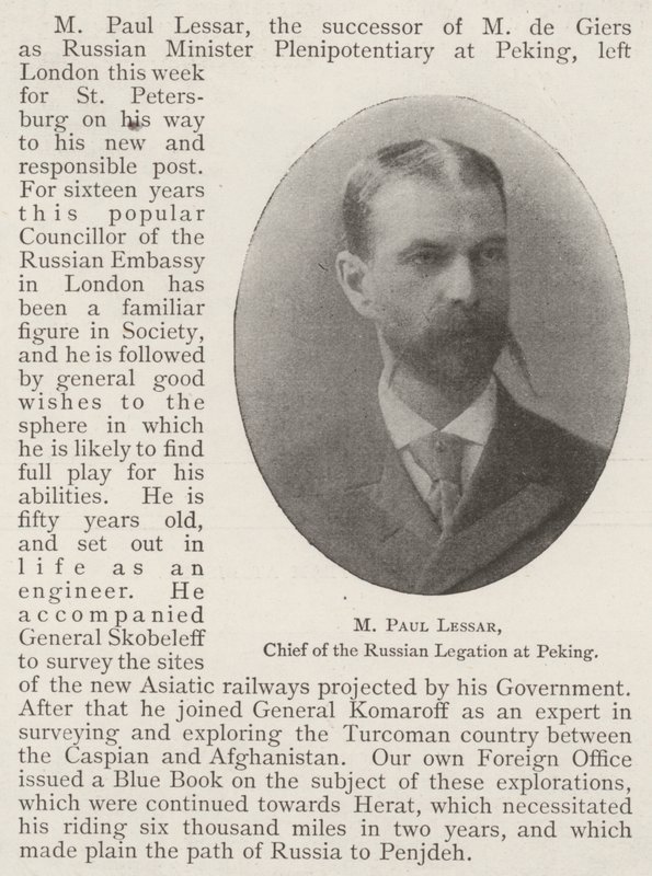 M Paul Lessar, Chief of the Russian Legation at Peking by English Photographer