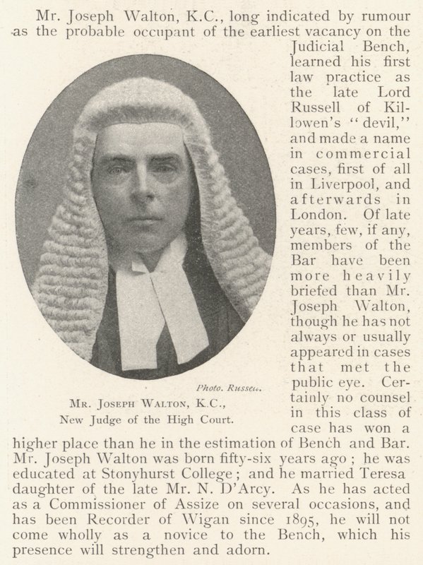 Mr Joseph Walton, KC, New Judge of the High Court by English Photographer