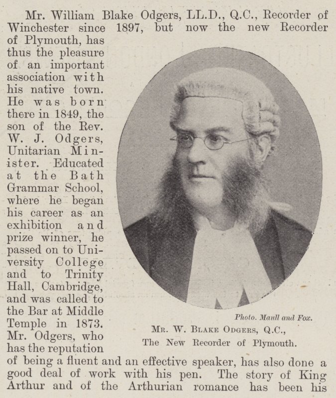 Mr W Blake Odgers, QC, the new Recorder of Plymouth by English Photographer