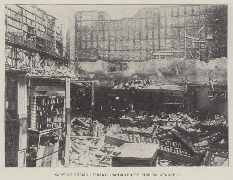 Norwich Public Library, Destroyed by Fire on 1 August by English Photographer
