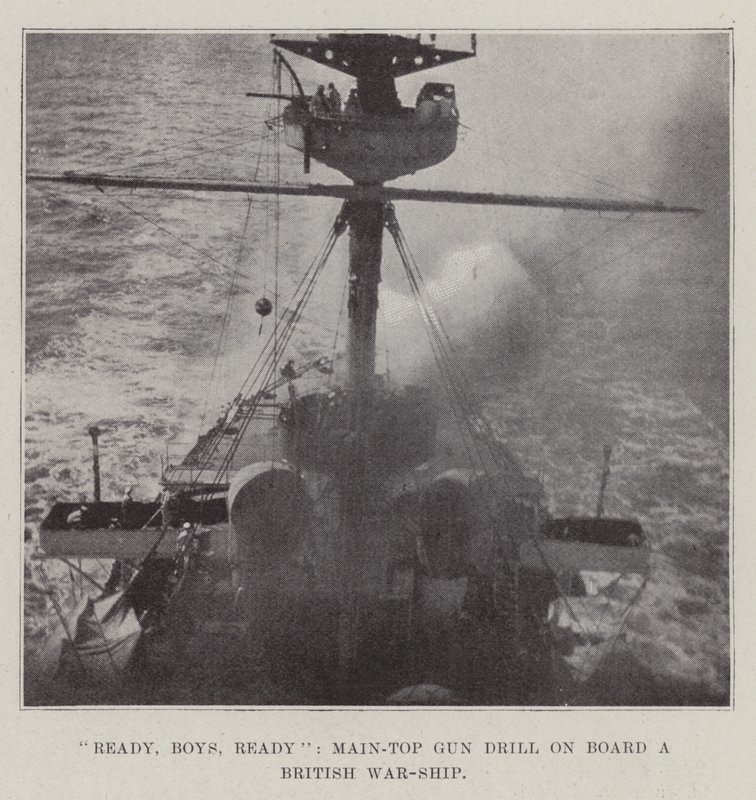 Ready, Boys, Ready, Main-Top Gun Drill on Board a British War-Ship by English Photographer