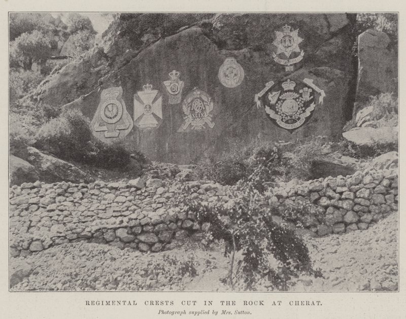 Regimental Crests cut in the Rock at Cherat by English Photographer