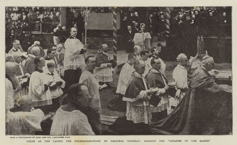 Scene at the Laying the Foundation-Stone by Cardinal Vaughan, reading the Litanies of the Saints by English Photographer