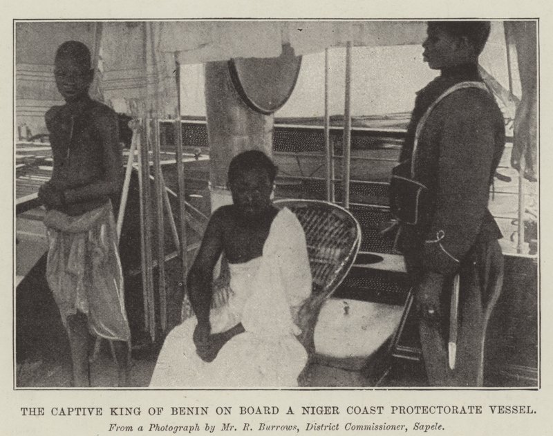 The Captive King of Benin on Board a Niger Coast Protectorate Vessel by English Photographer