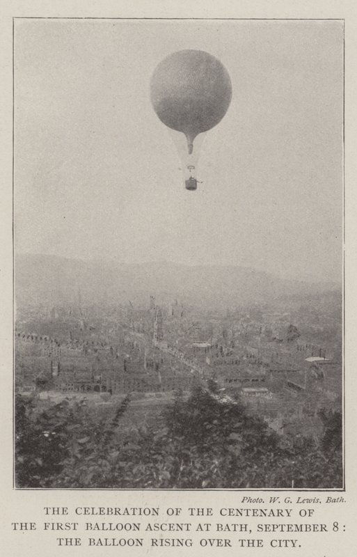 The Celebration of the Centenary of the First Balloon Ascent at Bath, 8 September, the Balloon rising over the City by English Photographer