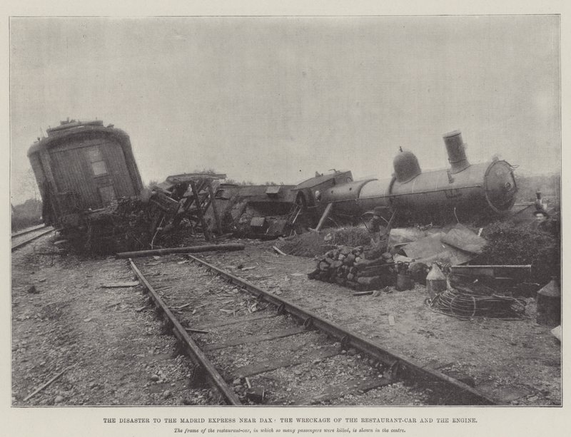 The Disaster to the Madrid Express near Dax, the Wreckage of the Restaurant-Car and the Engine by English Photographer