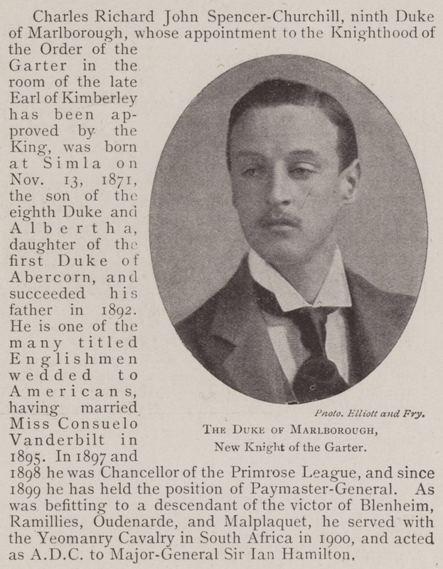 The Duke of Marlborough, New Knight of the Garter by English Photographer