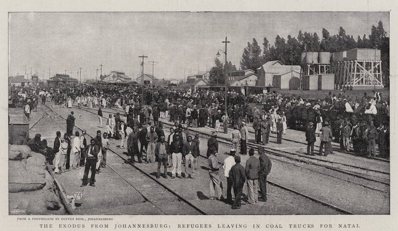 The Exodus from Johannesburg, Refugees leaving in Coal Trucks for Natal by English Photographer