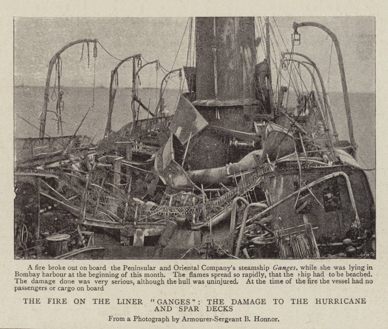 The Fire on the Liner Ganges, the Damage to the Hurricane and Spar Decks by English Photographer