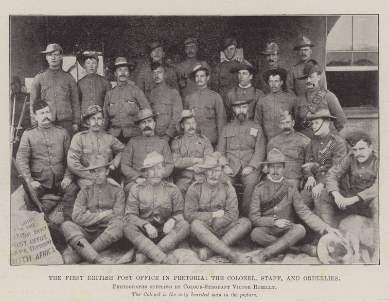 The First British Post Office in Pretoria, the Colonel, Staff, and Orderlies by English Photographer
