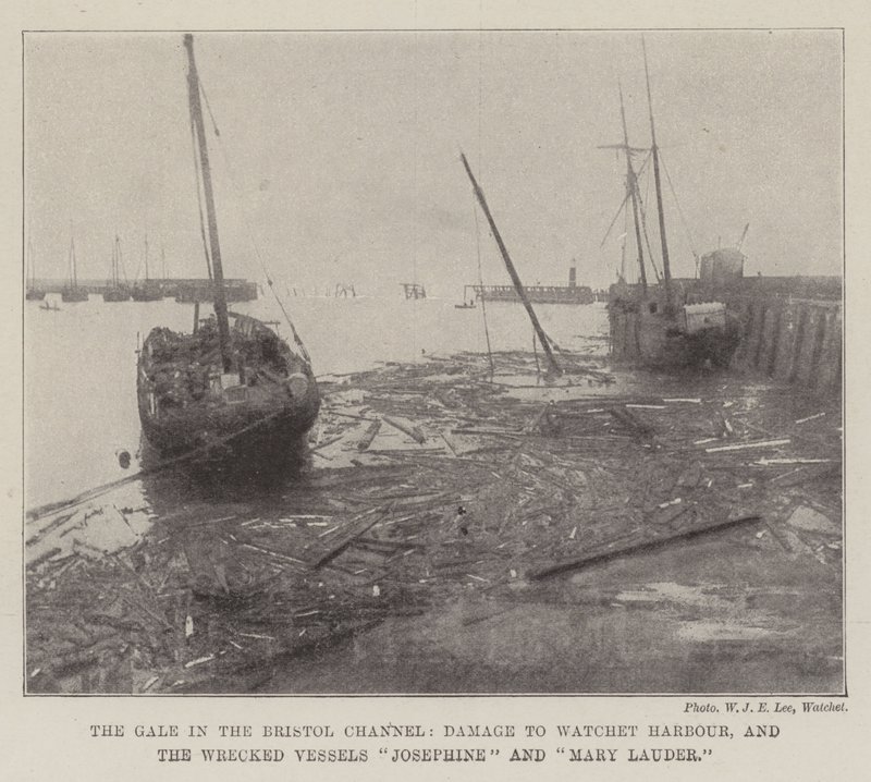 The Gale in the Bristol Channel, Damage to Watchet Harbour, and the Wrecked Vessels Josephine and Mary Lauder by English Photographer