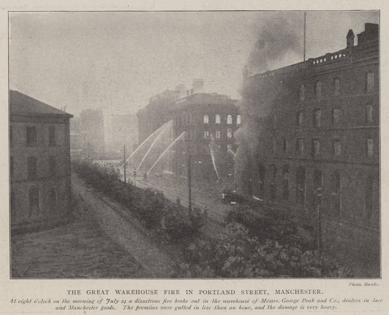 The Great Warehouse Fire in Portland Street, Manchester by English Photographer