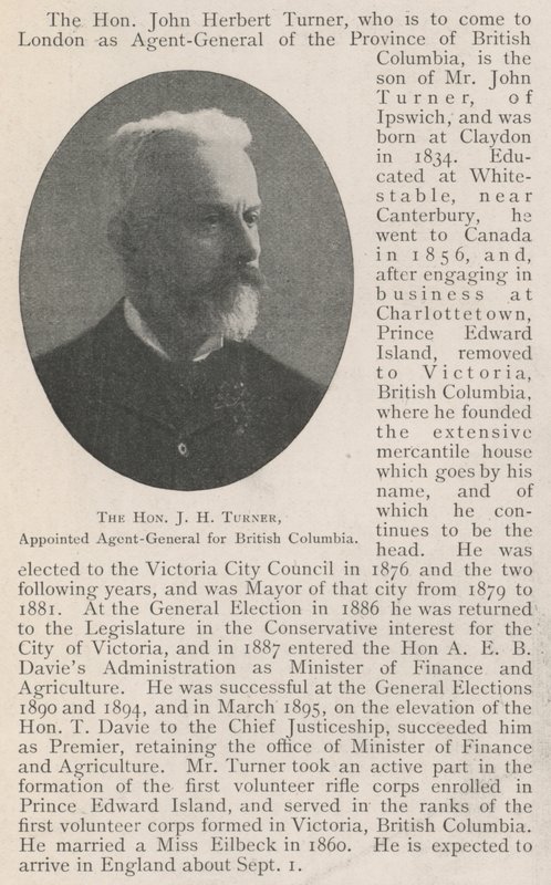 The Honourable J H Turner, Agent-General for British Columbia by English Photographer