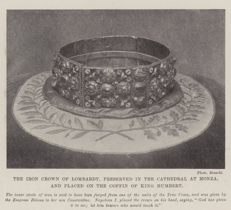 The Iron Crown of Lombardy, preserved in the Cathedral at Monza, and placed on the Coffin of King Humbert by English Photographer