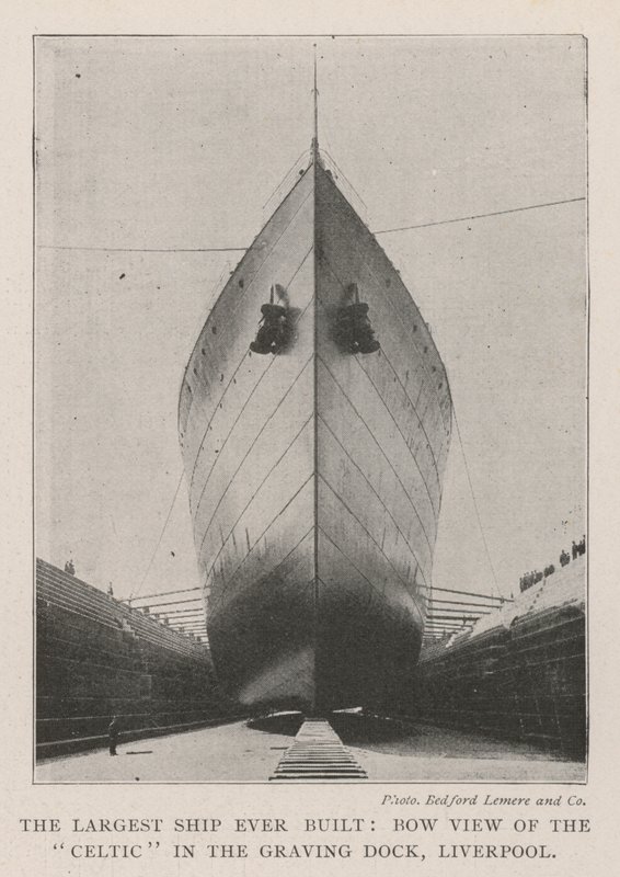 The Largest Ship ever built, Bow View of the Celtic in the Graving Dock, Liverpool by English Photographer