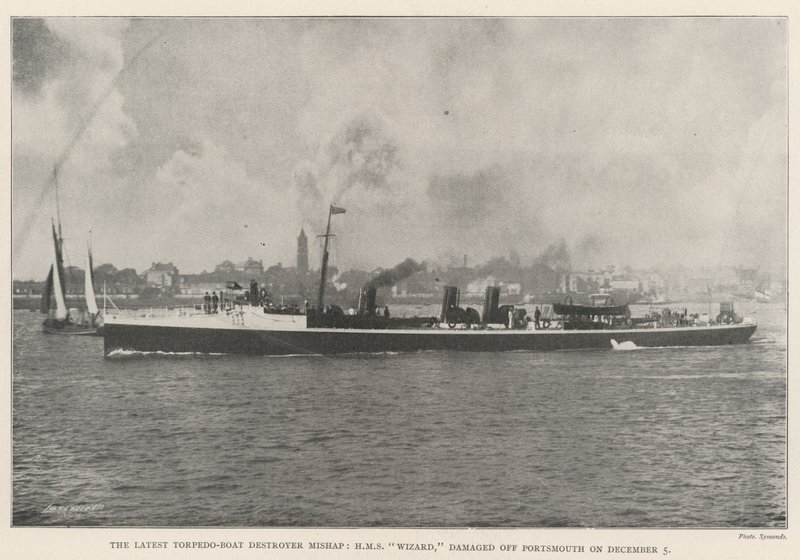 The Latest Torpedo-Boat Destroyer Mishap, HMS Wizard, Damaged off Portsmouth on 5 December by English Photographer