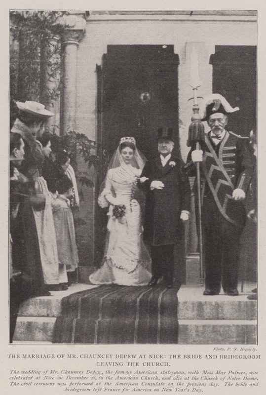 The Marriage of Mr Chauncey Depew at Nice, the Bride and Bridegroom leaving the Church by English Photographer