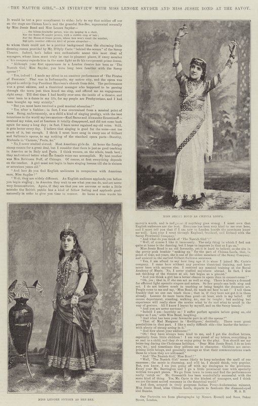 The Nautch Girl, an Interview with Miss Lenore Snyder and Miss Jessie Bond at the Savoy by English Photographer