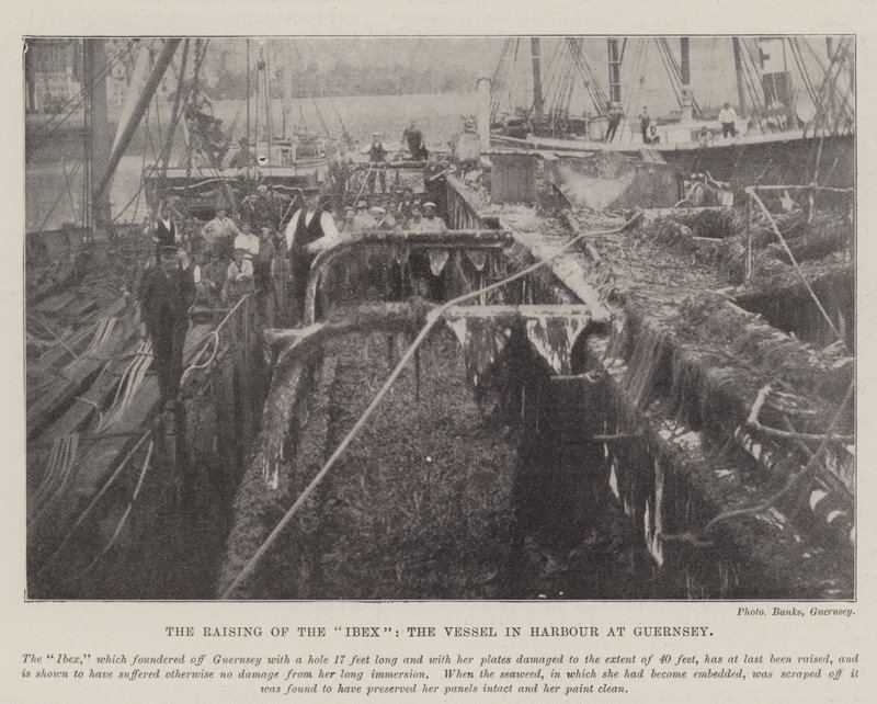 The Raising of the Ibex, the Vessel in Harbour at Guernsey by English Photographer