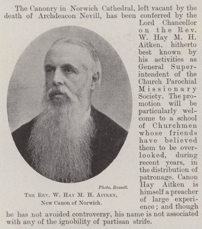 The Reverend W Hay M H Aitken, New Canon of Norwich by English Photographer