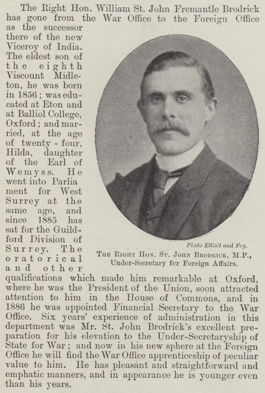 The Right Honourable St John Brodrick, MP, Under-Secretary for Foreign Affairs by English Photographer