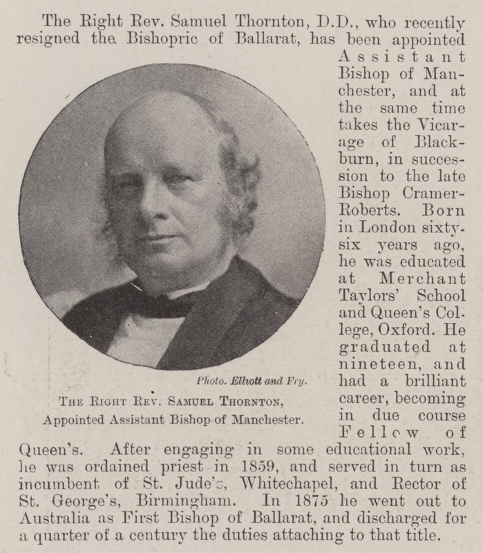 The Right Reverend Samuel Thornton, Appointed Assistant Bishop of Manchester by English Photographer