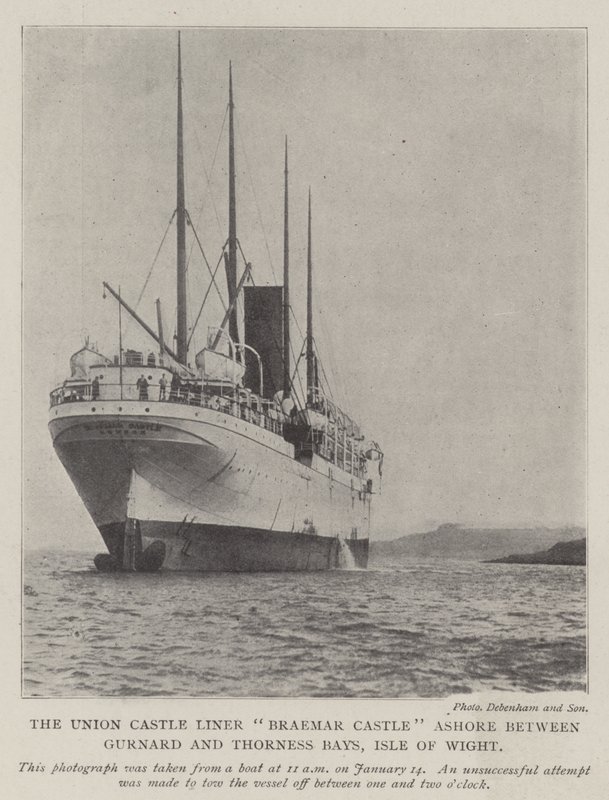 The Union Castle Liner Braemar Castle Ashore between Gurnard and Thorness Bays, Isle of Wight by English Photographer