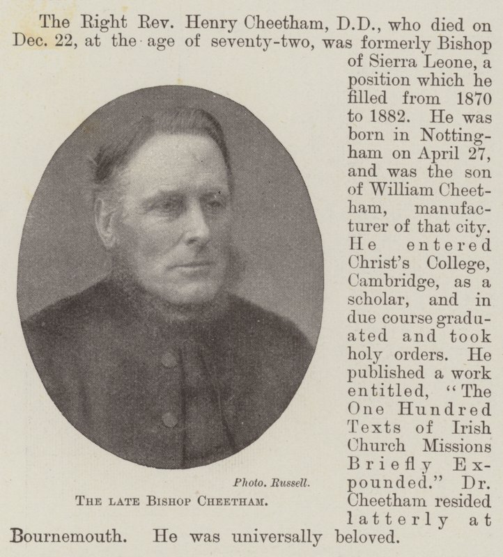 The Late Bishop Cheetham by English Photographer