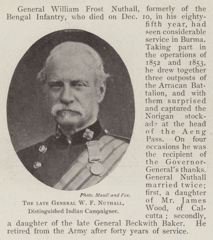 The late General W F Nuthall, Distinguished Indian Campaigner by English Photographer