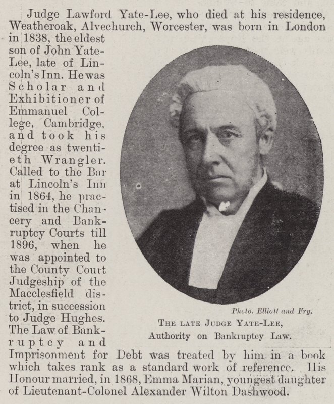 The late Judge Yate-Lee, Authority on Bankruptcy Law by English Photographer