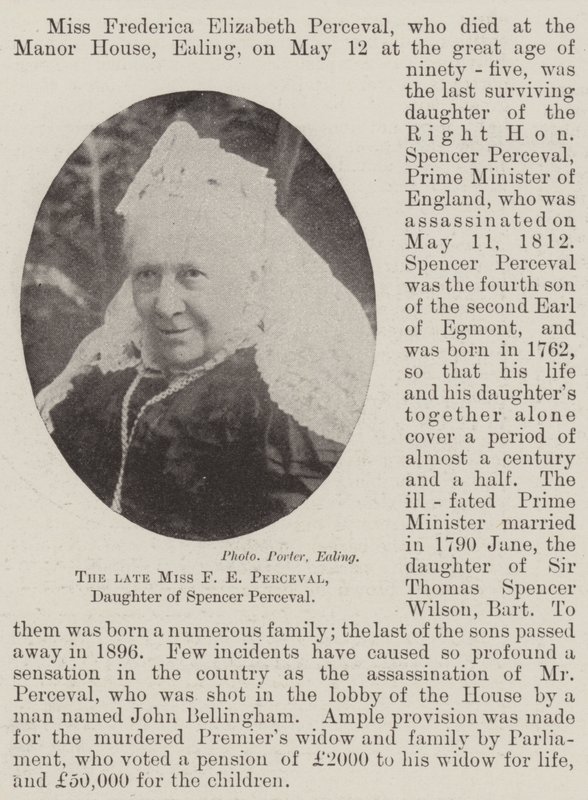 The late Miss F E Perceval, Daughter of Spencer Perceval by English Photographer