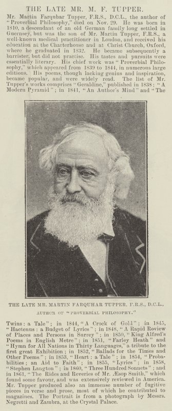 The Late Mr Martin Farquhar Tupper, FRS, DCL, Author of Proverbial Philosophy by English Photographer