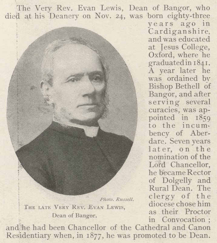 The late Very Reverend Evan Lewis, Dean of Bangor by English Photographer