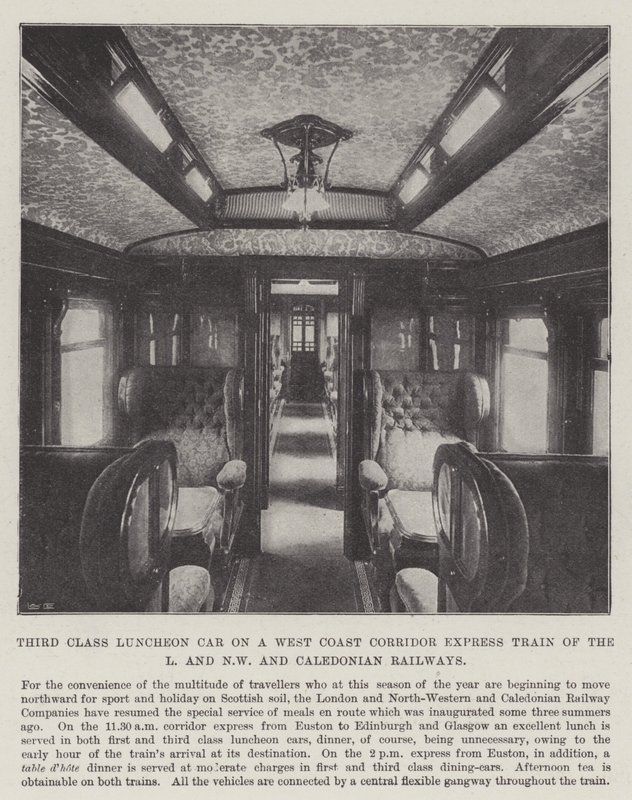 Third Class Luncheon Car on a West Coast Corridor Express Train of the L and NW and Caledonian Railways by English Photographer