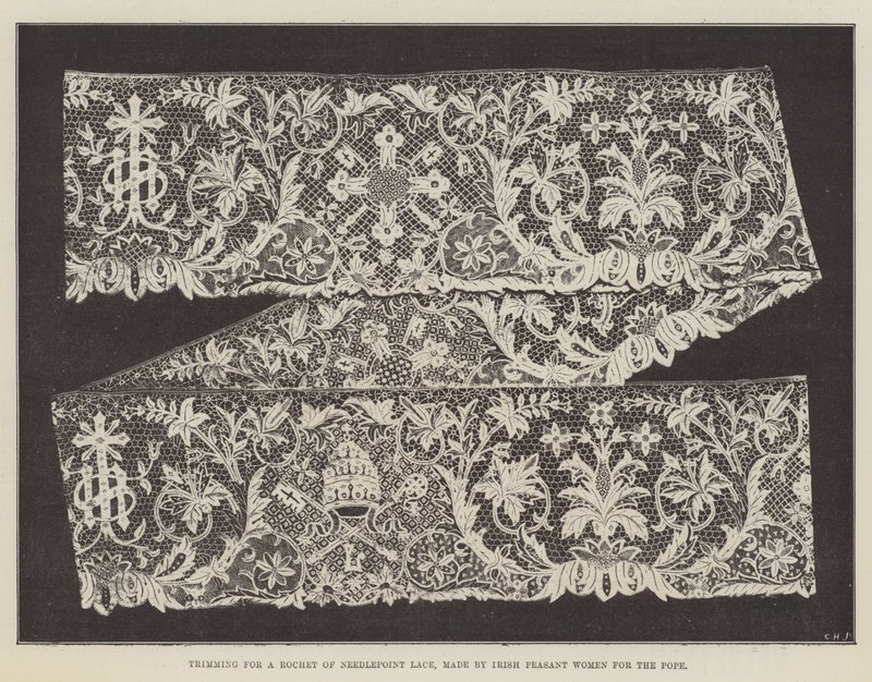 Trimming for a Rochet of Needlepoint Lace, made by Irish Peasant Women for the Pope by English Photographer