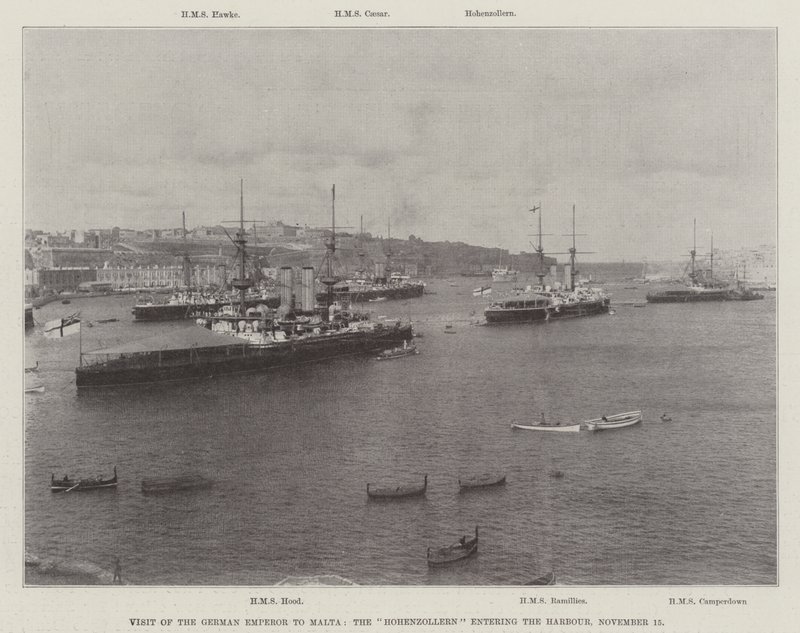Visit of the German Emperor to Malta, the Hohenzollern entering the Harbour, 15 November 1898 by English Photographer
