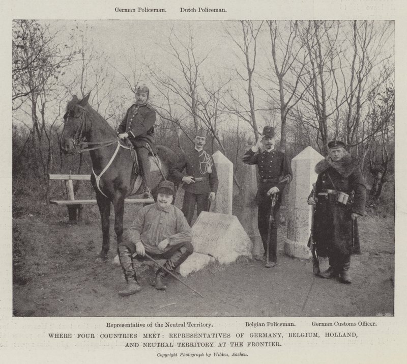 Where Four Countries Meet, Representatives of Germany, Belgium, Holland, and Neutral Territory at the Frontier by English Photographer