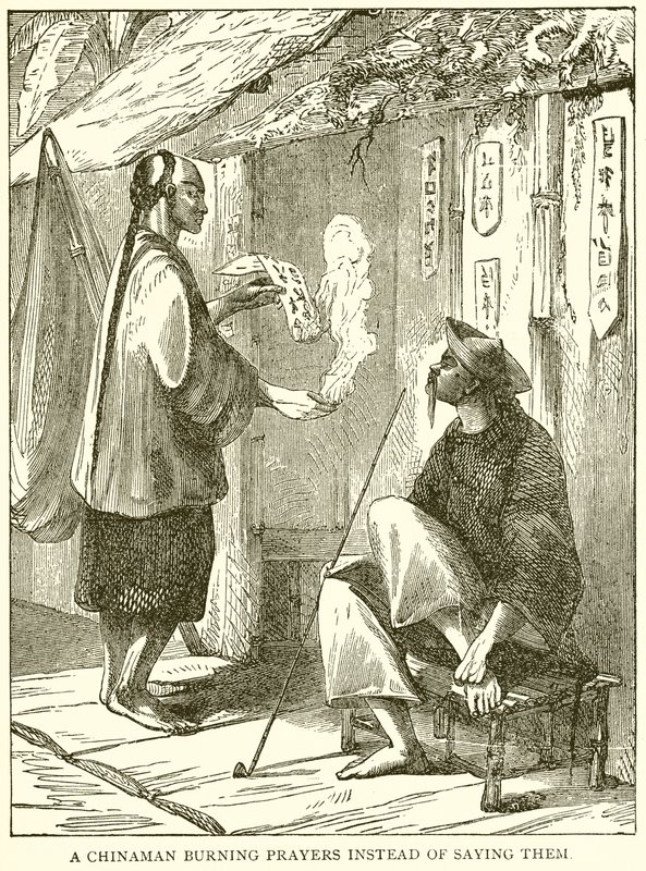 A Chinaman Burning Prayers Instead of Saving Them by English School