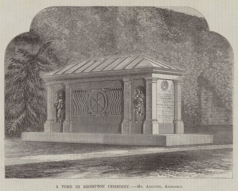A Tomb in Brompton Cemetery (engraving) by English School