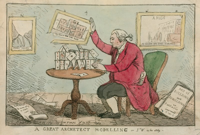 A Great Architect Modelling - Cartoon of Sir William Chambers, Architect of Somerset House by English School