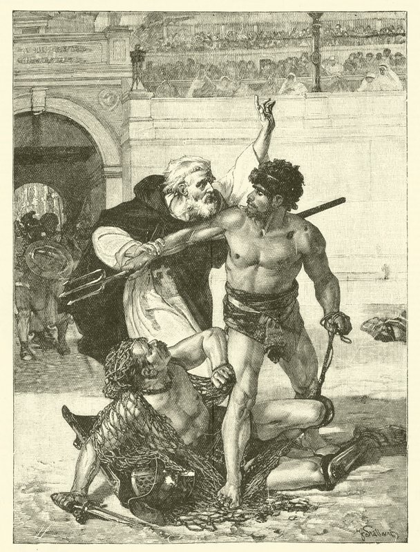 A Monk, Telemachus, Trying to Stop the Gladiatorial Games at the Colosseum, Rome (engraving) by English School