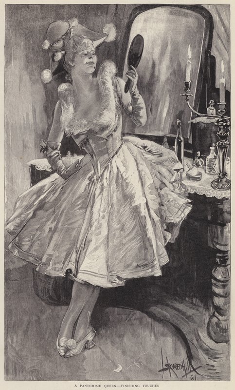 A Pantomime Queen Putting the Finishing Touches to her Make-Up by English School