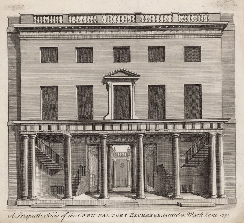 A Perspective View of the Corn Factors Exchange, Erected in Mark Lane 1751 by English School