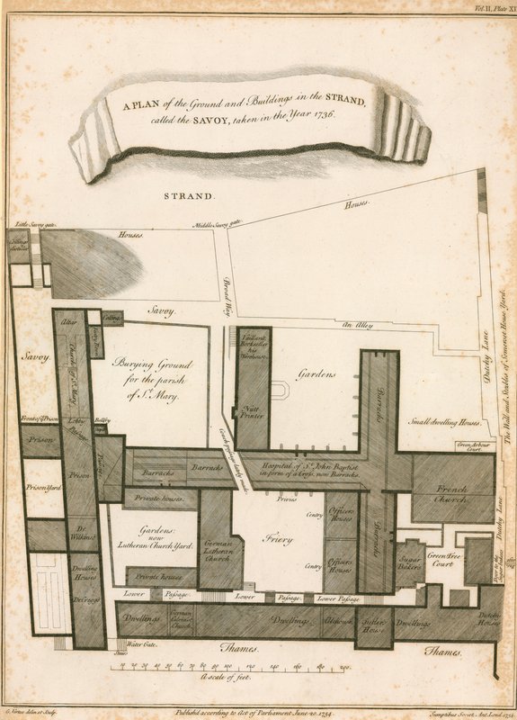 A plan of the ground and buildings in the Strand called the Savoy, taken in the year 1736 by English School