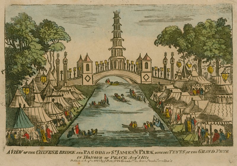A view of the Chinese Bridge and Pagoda in St James