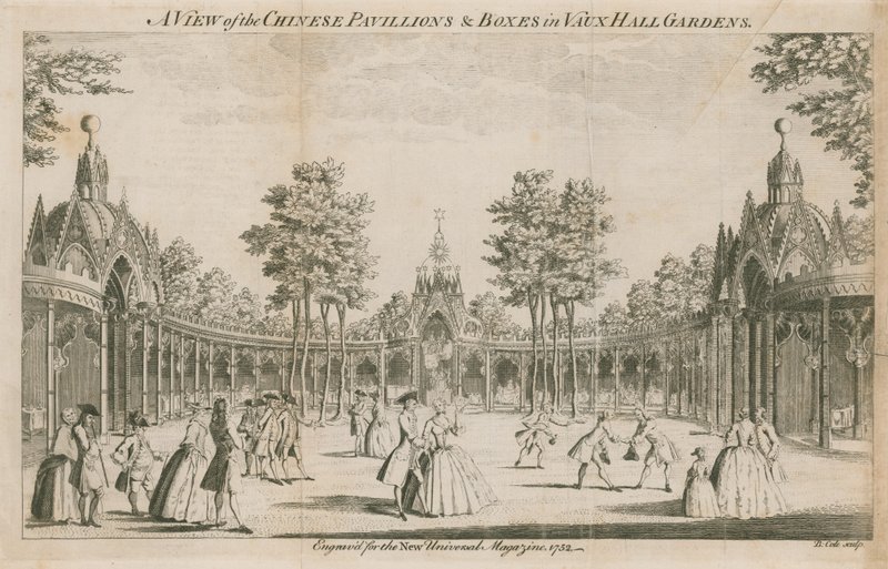 A View of the Chinese Pavilions and Boxes in Vauxhall Gardens, London by English School