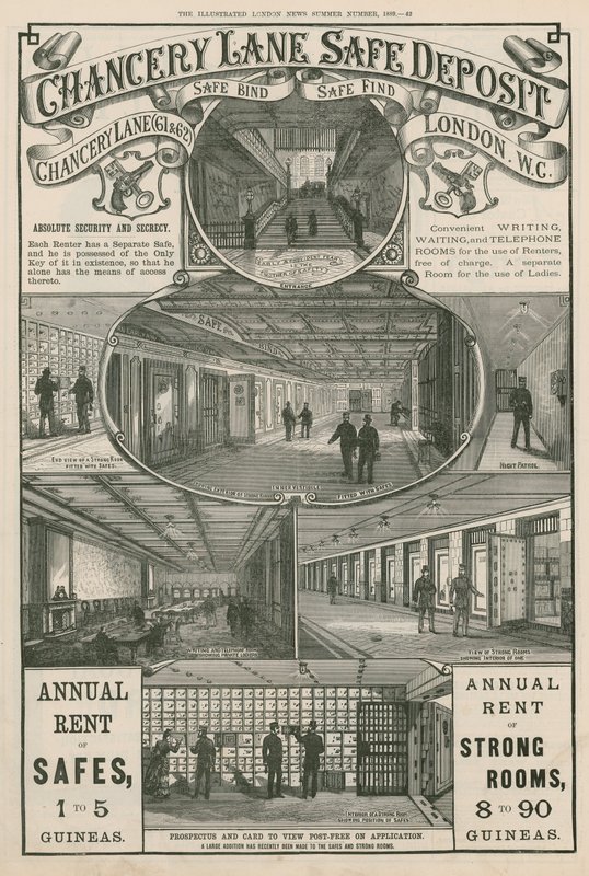 Advert for Chancery Lane Safe Deposit, 61 & 62 Chancery Lane, London by English School
